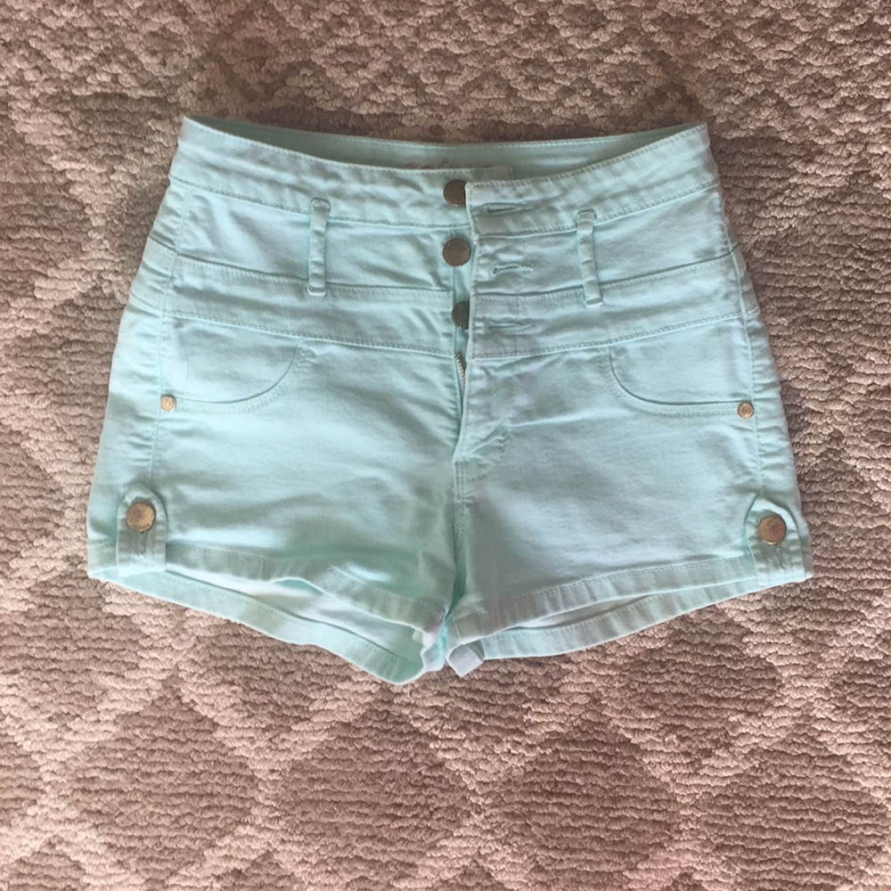 Refuge High Waisted Turquoise Jean Shorts